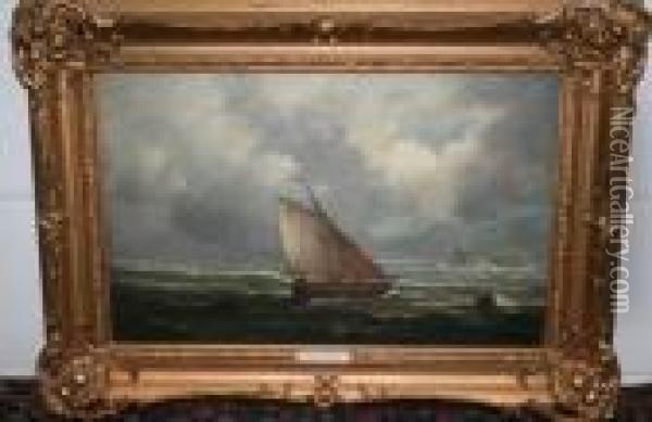Fishing Boat In Squally Seat Entitled Stormy Oil Painting - John Moore Of Ipswich
