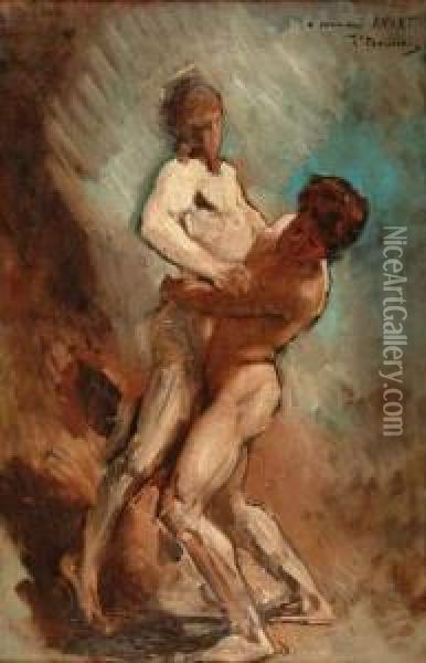  Etude Pour Jacob Se Battant Avec L'ange, Tableau Du Salon De 1876  Oil Painting - Bonnat Leon