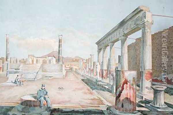 Warden Seated among the Ruins of Pompeii Oil Painting - Vincenzo Loria