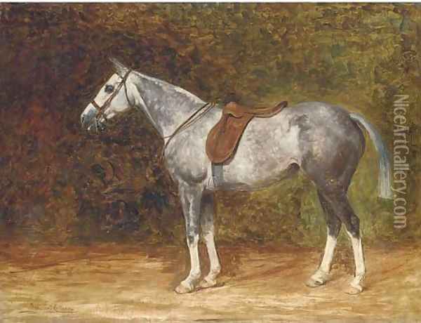 A saddled dapple grey hunter Oil Painting - Margaret Collyer