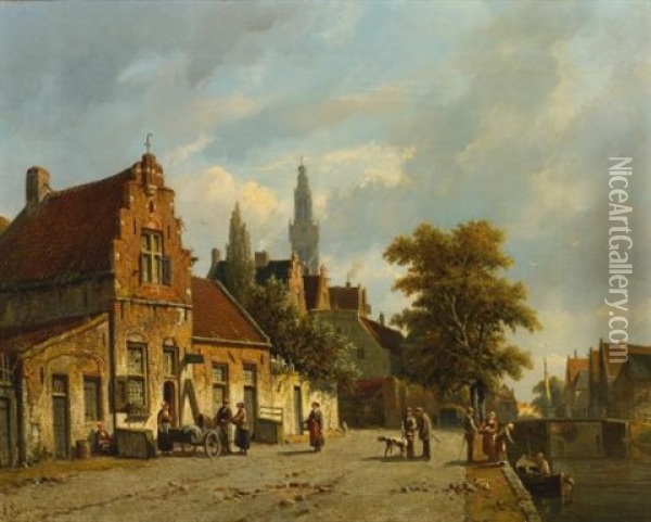 A Town In Holland Oil Painting - Adrianus Eversen