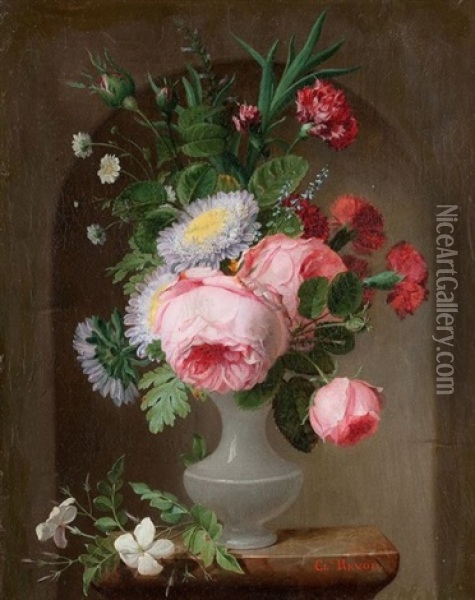 Bouquet De Fleurs Sur Un Entablement Oil Painting - Claude Louis Marie Revol