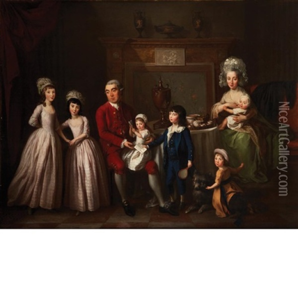 Portrait Of William Hodgson, His Wife Mary, And Their Children Oil Painting - Hugh Barron