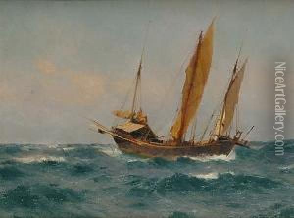 A Chinese Junk Oil Painting - John Fraser