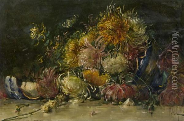 Crisantemi Oil Painting - Giuseppe Uva