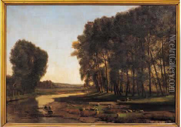 Moutons Au Paturage. Oil Painting - Augustus Nicolas Burke