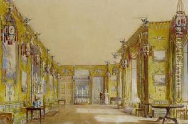 The Yellow Drawing Room, Royal Pavilion, Brighton Oil Painting - Augustus Charles Pugin