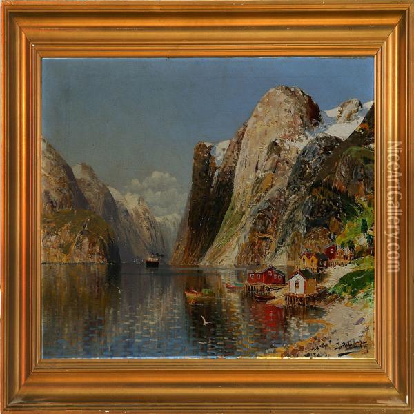 Calm Autumn Day At Afiord, Norway Oil Painting - Johann Holmstedt