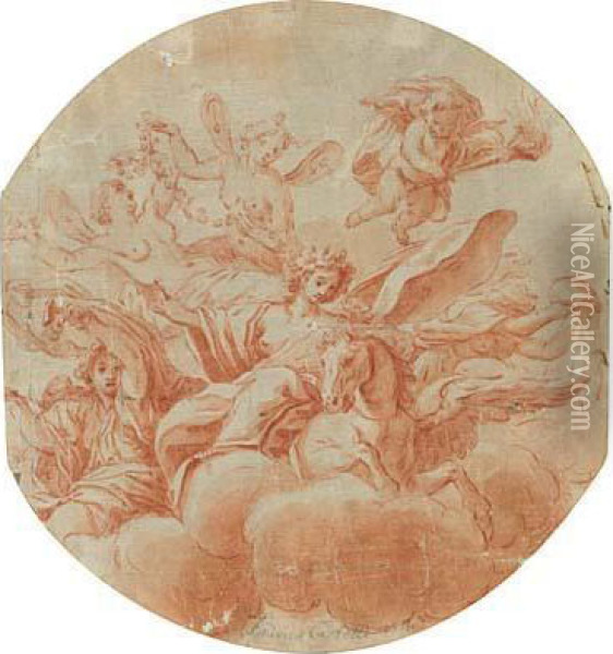 Aurora Riding Pegasus And Bringing Forth The Dawn Oil Painting - Carlo Girolamo Castelli