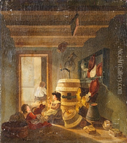 Scene D'interieur Oil Painting - Jean Charles Verbrugge