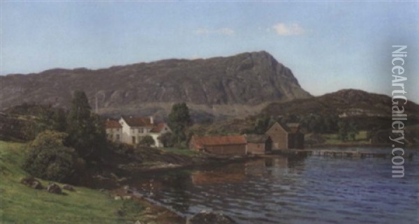 Gammel Vestlandsgard Oil Painting - Amaldus Clarin Nielsen