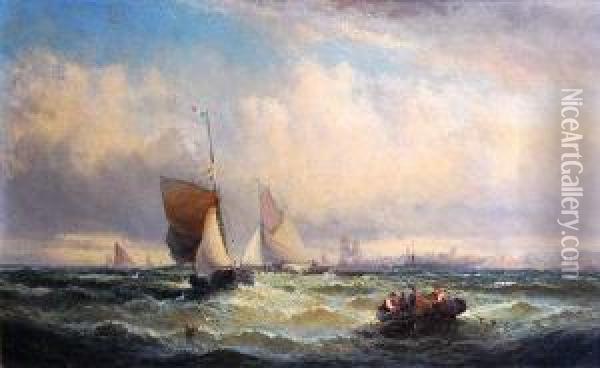 In Choppy Seas In The English Channel Oil Painting - Charles Thorneley