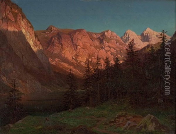 Sonnenuntergang Am Obersee In Oberbayern Oil Painting - Jean Francois Xavier Roffiaen