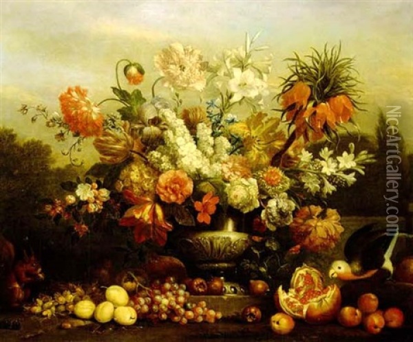A Still Life Of Flowers And Fruit Oil Painting - Jakob Bogdani