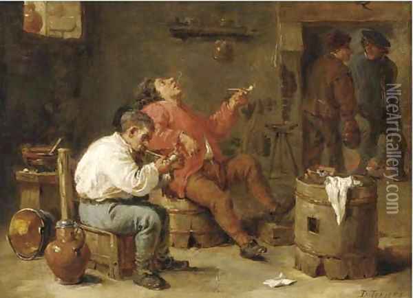Smokers in an inn Oil Painting - David The Younger Teniers