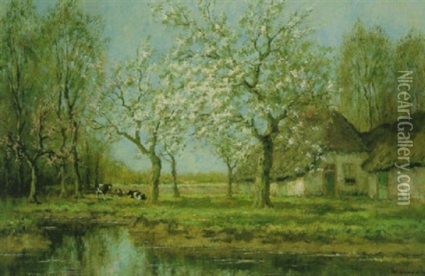 Cattle Resting Before A Cottage In Spring Oil Painting - Willem Hendriks