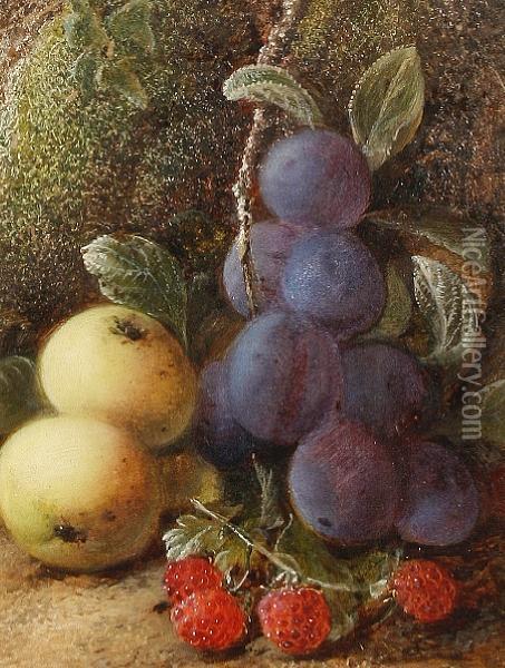 Still Lifes Of Apples, Plums And Raspberries Oil Painting - George Clare