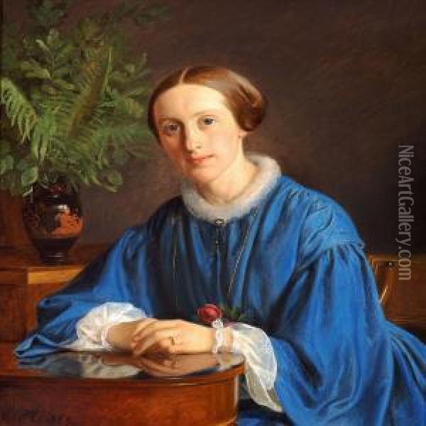 Portrait Of A Lady Oil Painting - Constantin Hansen