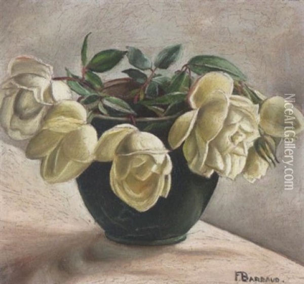 Stillleben Mit Weissen Rosen In Blauer Vase Oil Painting - Francois Emile Barraud