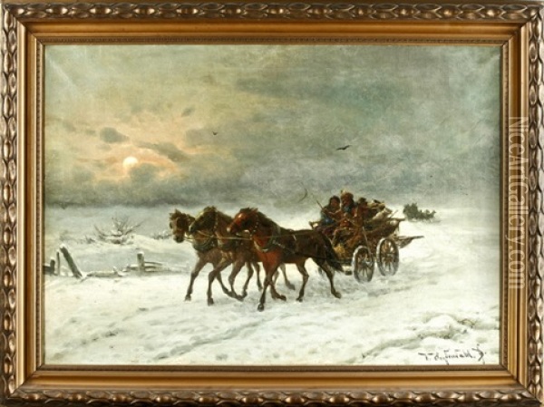 Die Troika Im Schnee Oil Painting - Friedrich Josef Nicolai Heydendahl