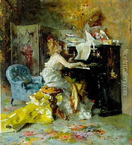 Femme Jouant Au Piano Oil Painting - Giovanni Boldini
