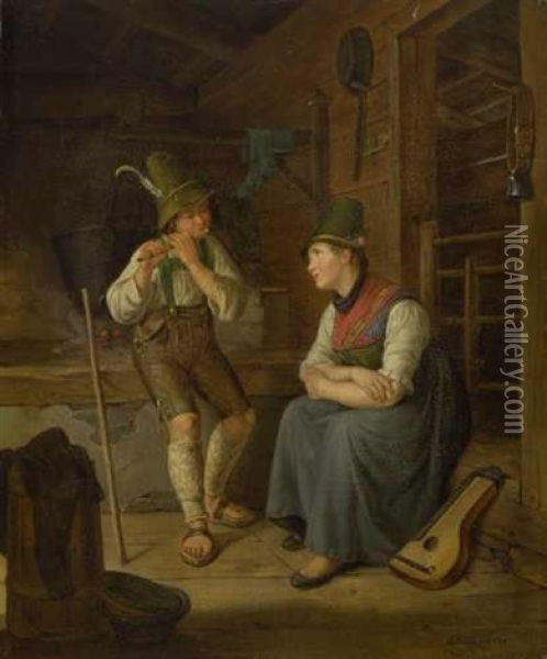 Musikalische Unterhaltung Auf Der Alm Oil Painting - Carl Friedrich Moritz Mueller