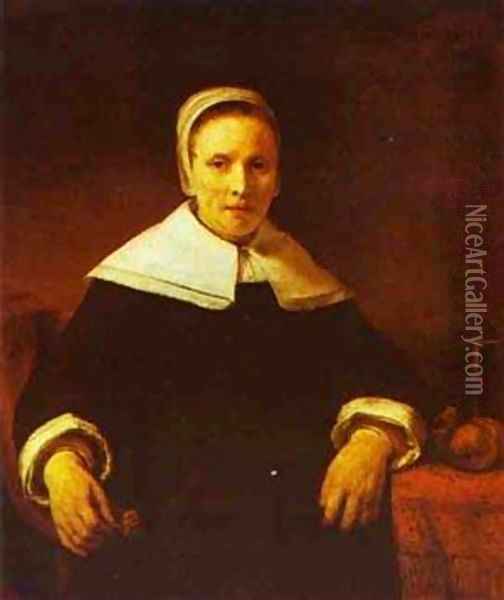 A Woman Holding A Pink 1656 Oil Painting - Harmenszoon van Rijn Rembrandt