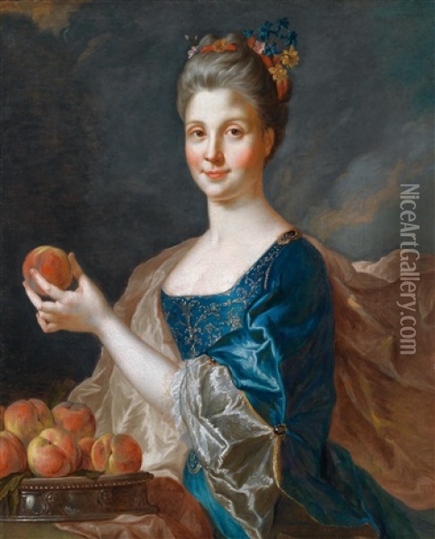 Portrat Einer Eleganten Dame Mit Fruchten Oil Painting - Robert Levrac-Tournieres