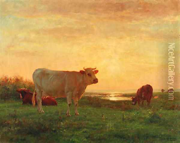 Dusk over the pasture Oil Painting - Adolphe Charles Marais