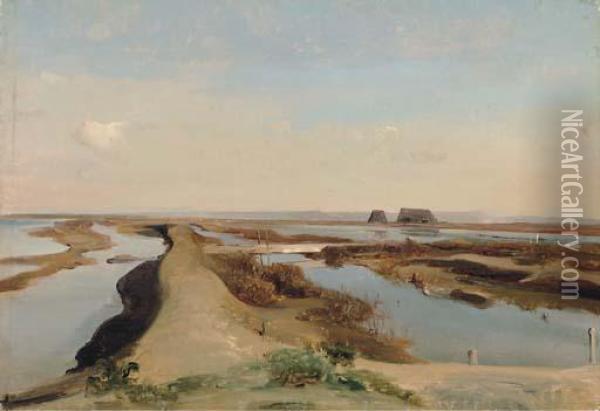 The Salt Marshes Oil Painting - Jean-Baptiste-Adolphe Gibert