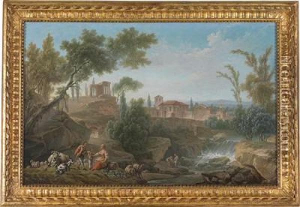 An Arcadian Landscape With Shepherds Oil Painting - Nicolas-Jacques Juliard