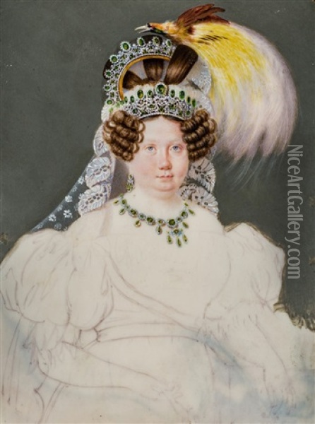 Retrato De La Infanta Luisa Carlota De Borbon, Con Tocado De Ave Del Paraiso (sin Terminar) Oil Painting - Florentino de Craene