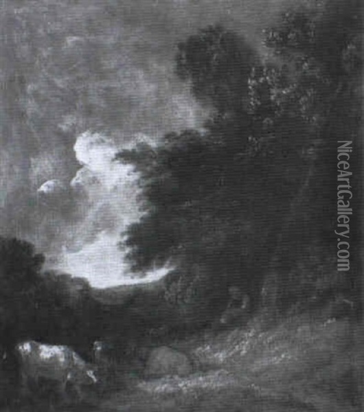 Landscape With Cowherd Oil Painting - Thomas Gainsborough