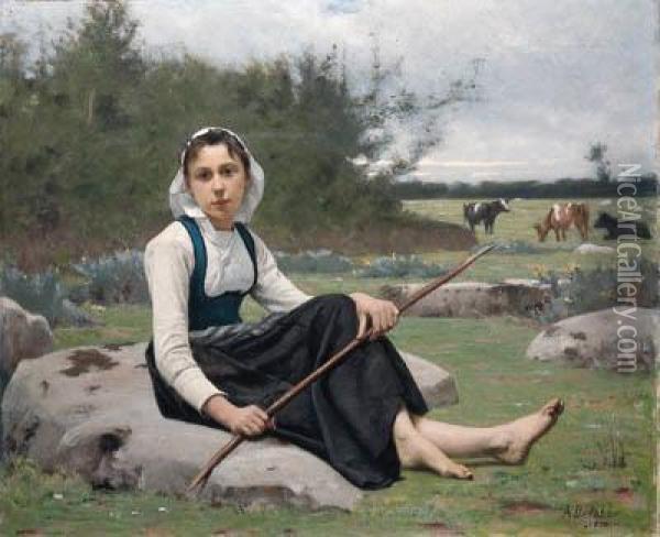Shepherdess Oil Painting - Francois Alfred Delobbe