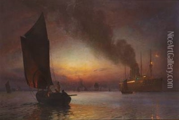 Dagen Gryer. Sommernat I Sundet, Nord For Dragor Oil Painting - Christian Ferdinand Andreas Molsted