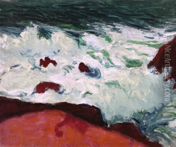 Blue Sea And Red Rocks, Brittany Oil Painting - Roderic O'Conor