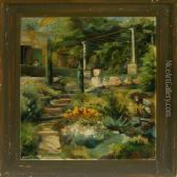 Gardenexterior Oil Painting - Aage Bertelsen