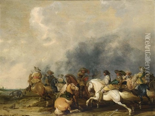 A Cavalry Battle Scene Oil Painting - Palamedes Palamedesz the Elder