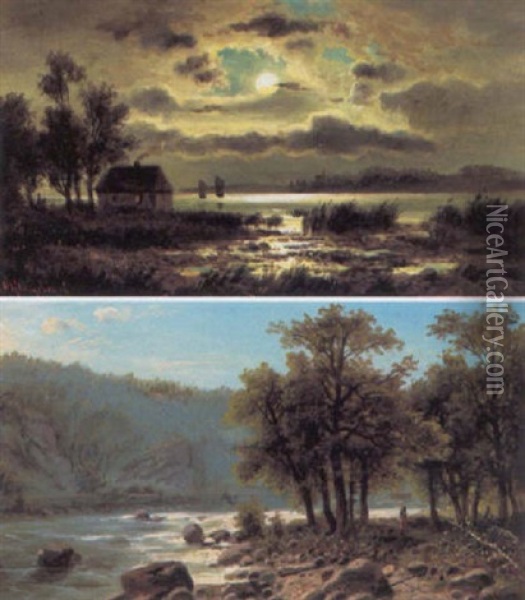 Maneskinsnat Ved Donau Oil Painting - Hermann Klingsboegl