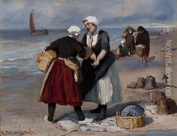 Bickering Fishwives Oil Painting - Bernardus Johannes Blommers