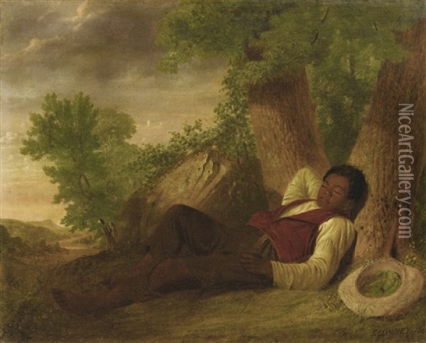 Boy Asleep At The Base Of A Tree Oil Painting - James-Goodwyn Clonney