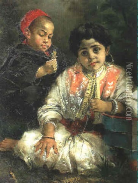 Enfants Et Sauterelles Oil Painting - Harry Humphrey Moore