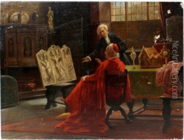 Cardinal And Antique Dealer Oil Painting - August Hermann Knoop