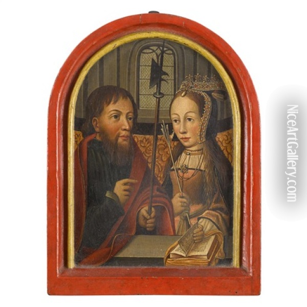 Double Portrait: Ursula Van Egmont And Otto Van Egmont Of Delft Oil Painting - Jacob Cornelisz Van Oostsanen
