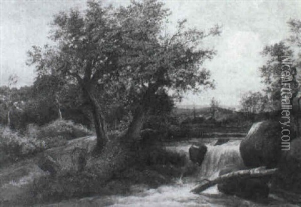 Baumbestandende Landschaft Mit Wasserfall Oil Painting - Salomon van Ruysdael