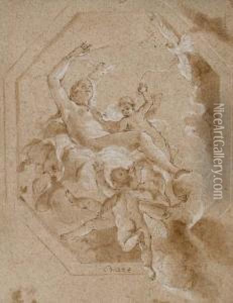 Venus Entouree De Putti Et De 
Colombes Dans Les Nuees (recto); Etude D'homme Nu Vu I Mi-corps (verso) Oil Painting - Giovanni Battista Crosato