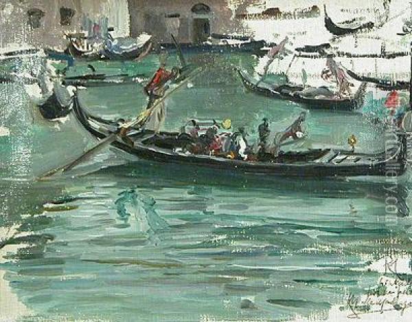 Gondolas En Venecia. Oil Painting - Ricardo de Madrazo y Garreta
