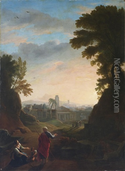 Landschaft Mit Blick Auf Die Kirche San Giorgio In Velabro Oil Painting - Adrien Manglard