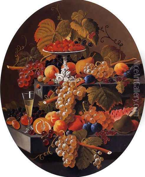 Still Life with Fruit on a Ledge Oil Painting - Severin Roesen
