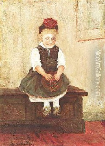 Kleines Madchen Auf Einer Truhe Sitzend Oil Painting - Hugo Oehmichen